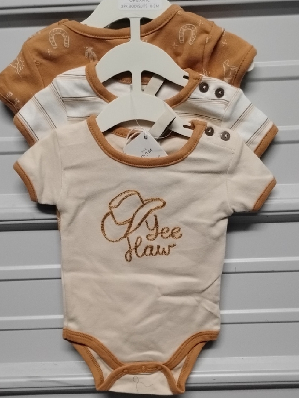 Neutral 'Yee Haw' Cowboy Bodysuit Set - 3 Pack
